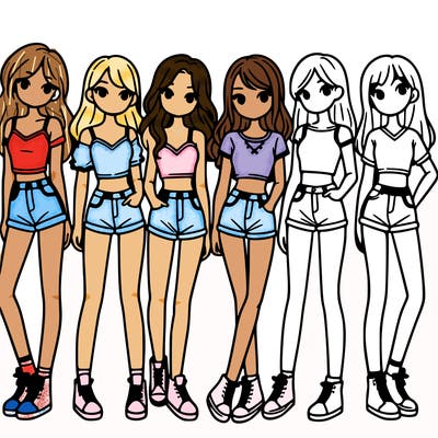 a group of girls wearing crop tops and shorts