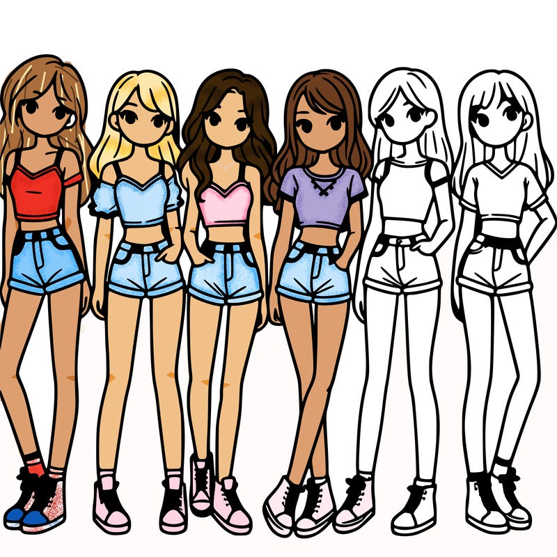 a group of girls wearing crop tops and shorts