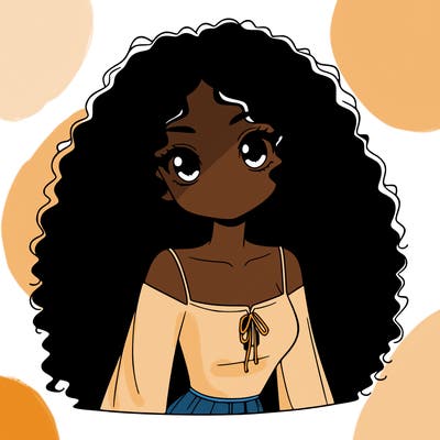 a black anime girl with long afro hair