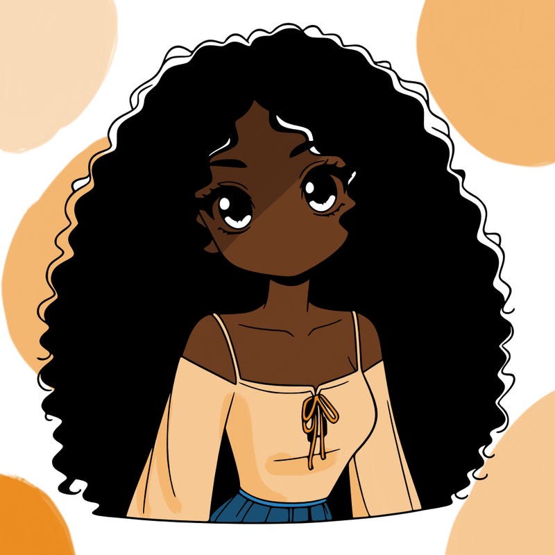 a black anime girl with long afro hair