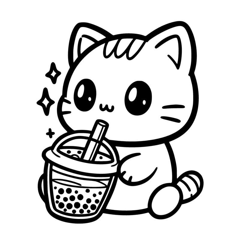 cute kitty drinking boba tea