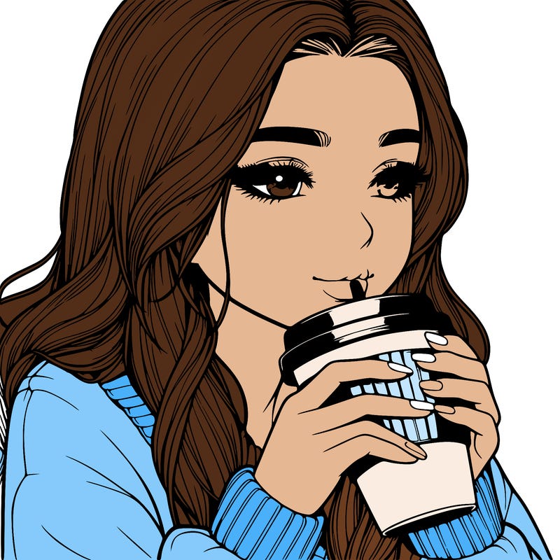 realistic girl drinking coffee