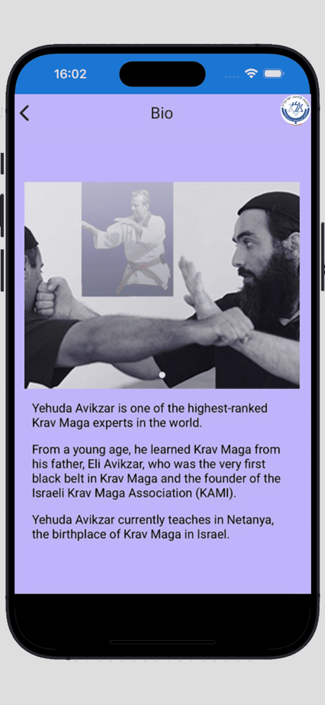 Krav Maga All - Biography page of Krav Maga expert Yehuda Avikzar with a demonstration photo