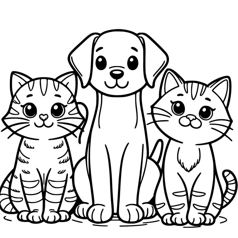 three cats and a dog sitting next to eachother