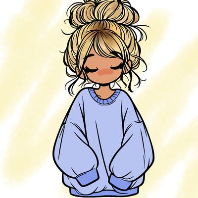girl with baggy sweatshirt and messy bun