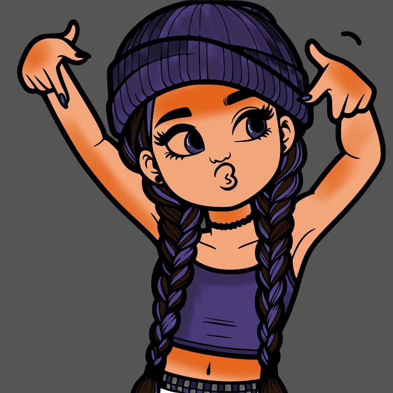 realistic teenage girl with braids and a beanie and crop top doing 🫶🏼