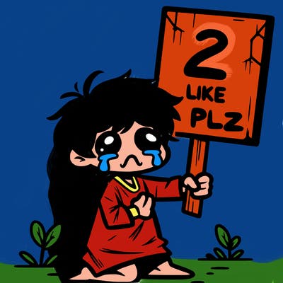 small poor toddler crying with sign that says 2 like plz