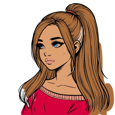 realistic girl with a high ponytail