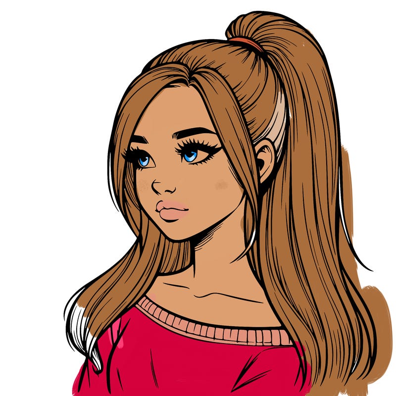 realistic girl with a high ponytail