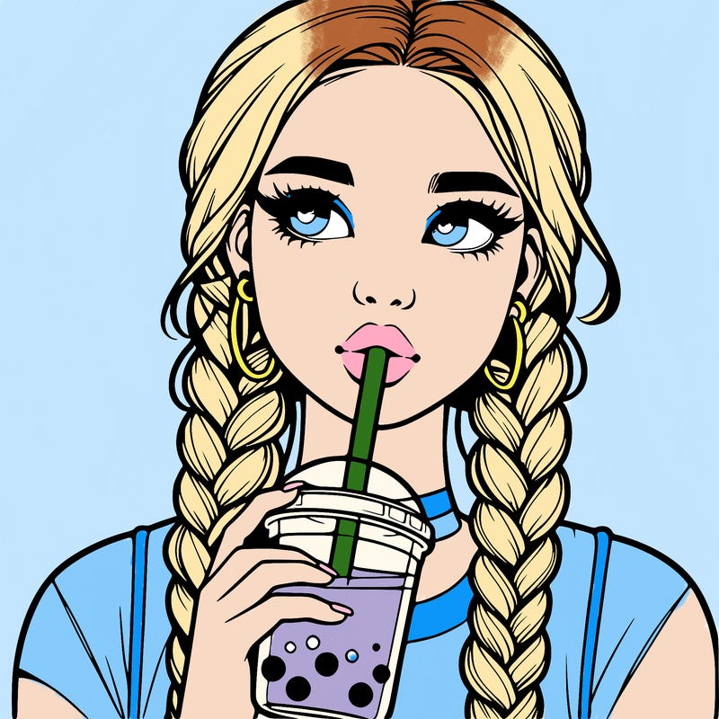 realistic girl with braided hair drinking boba