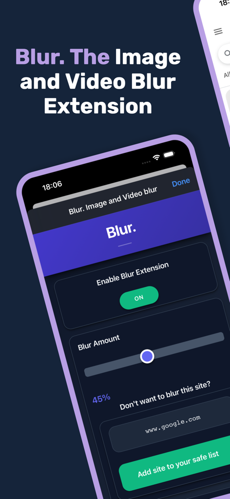 Blur. Image Video Blur - iOS app interface showing controls for blurring images and videos with a safe list feature
