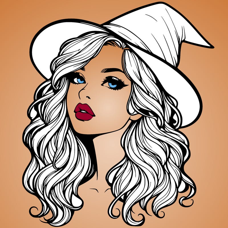 realistic witch girl with wavy hair and lips