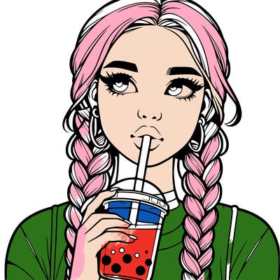 realistic girl with braided hair drinking boba