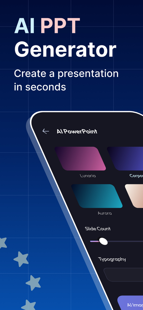 GMM AI App: AI Slides & PPT - GMM AI App interface for generating PowerPoint presentations with custom templates.