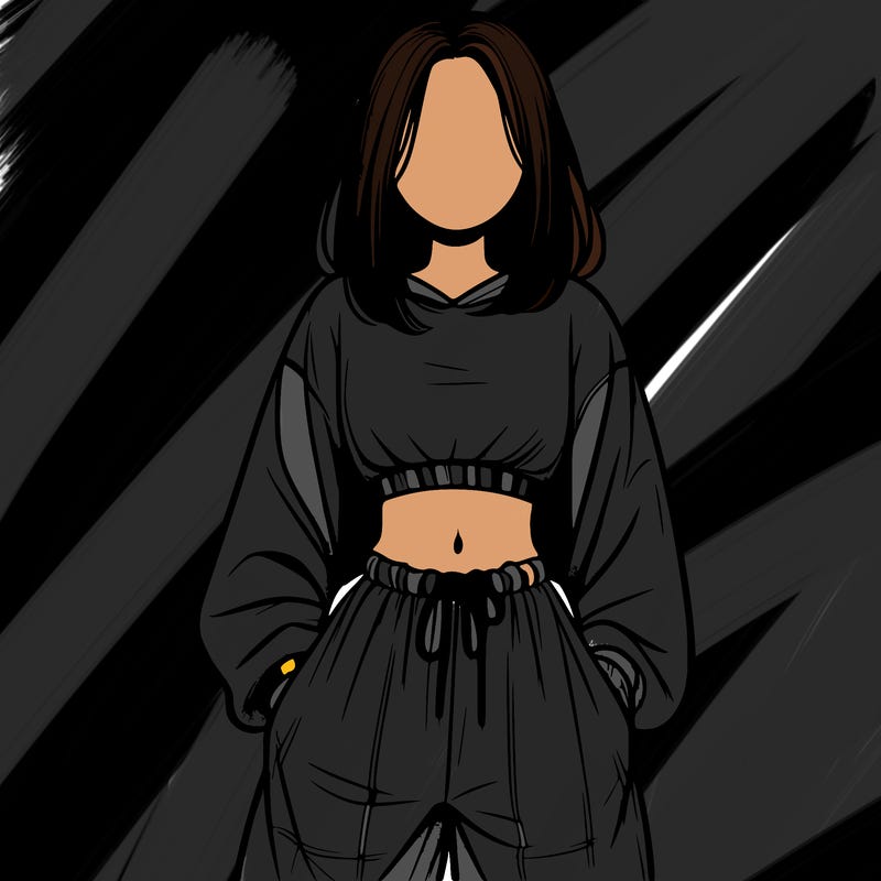 realistic girl faceless with baggy pants and a crop top