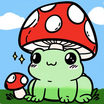 a cute frog with a mushroom hat