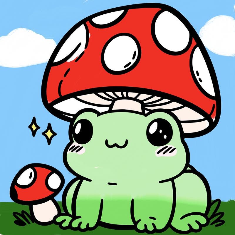 a cute frog with a mushroom hat