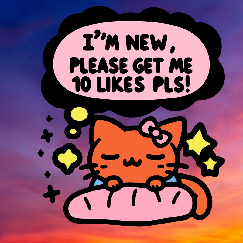 kitty taking a nap dream talking and saying "i'm new, please get me at least 10 likes pls!!"
