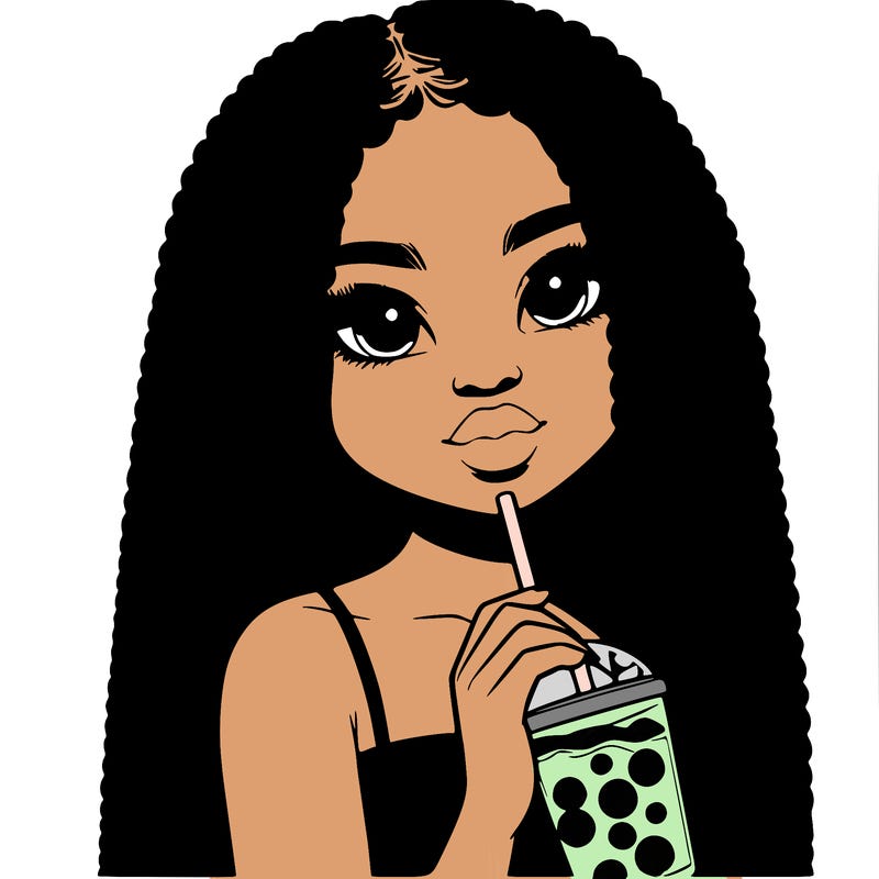 realistic girl holding a boba with braided hair