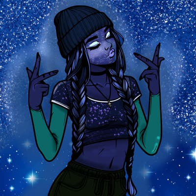 realistic teenage girl with braids and a beanie and crop top doing 🫶🏼