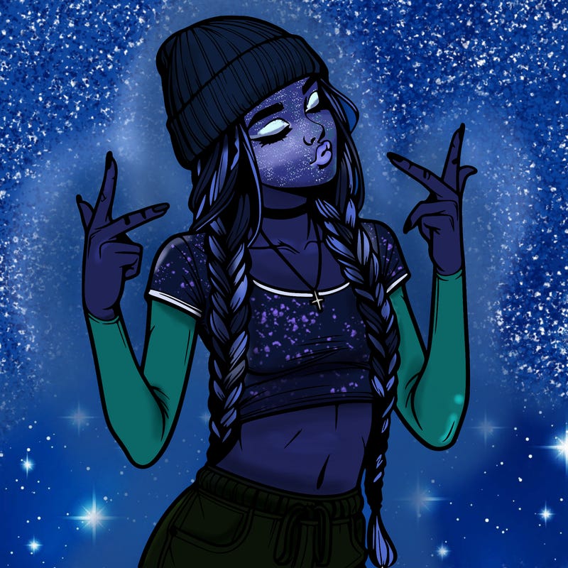 realistic teenage girl with braids and a beanie and crop top doing 🫶🏼