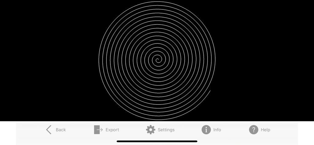 G-Code Viewer & Converter - Uma visualização de trajetória de ferramenta em espiral branca sobre um fundo preto dentro do aplicativo Visualizador de Código G