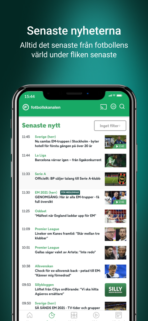 Fotbollskanalen - El feed de noticias de fútbol más reciente en la aplicación móvil Fotbollskanalen con titulares y marcas de tiempo