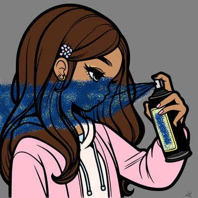a realistic girl spray painting