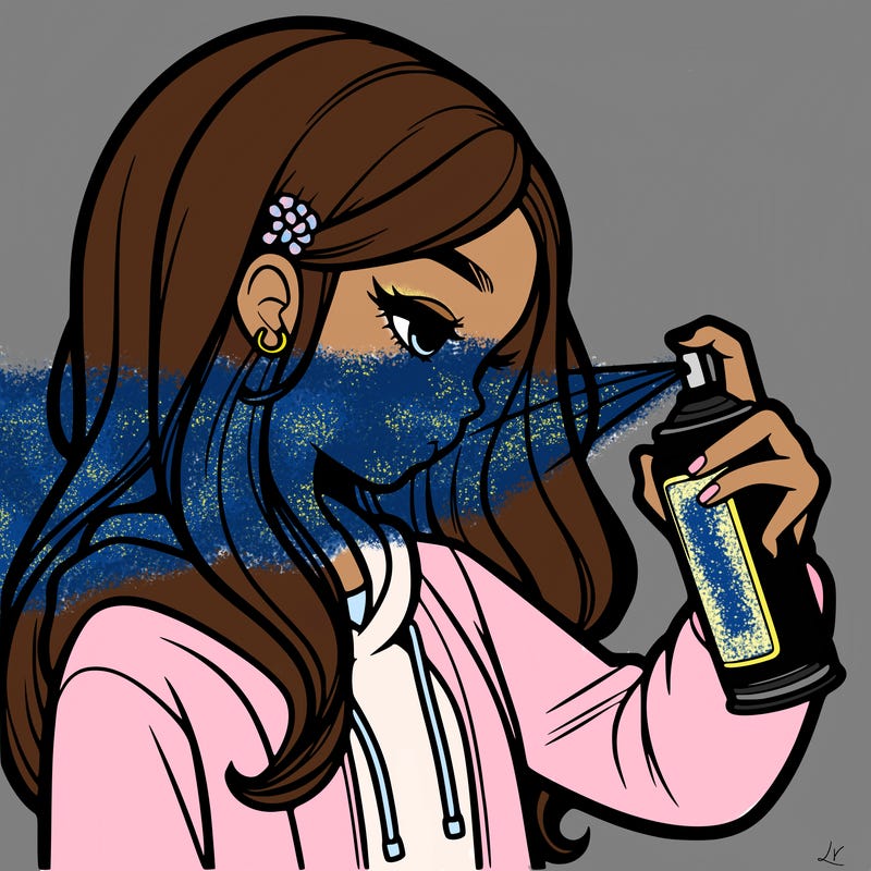 a realistic girl spray painting