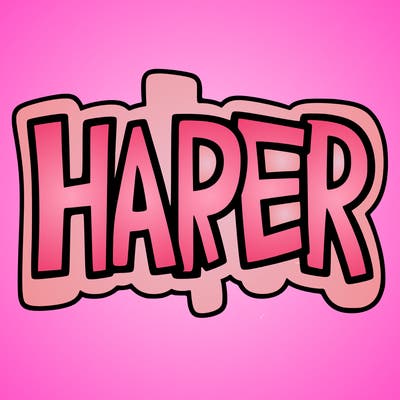 the word harper with a sticker font with a blank background