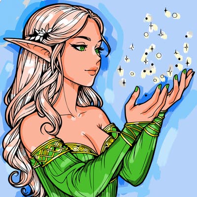 realistic elf girl doing magic