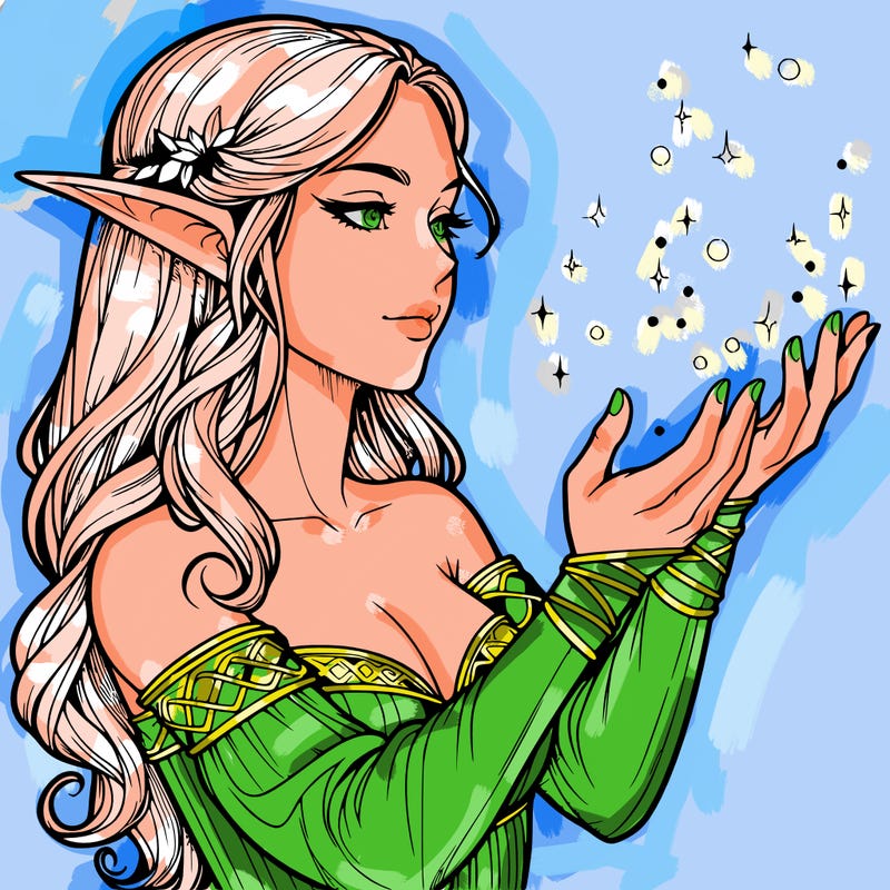 realistic elf girl doing magic