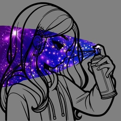 a realistic girl spray painting