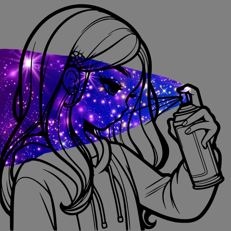 a realistic girl spray painting