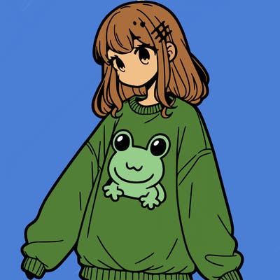 girl wearing frogging sweatshirt