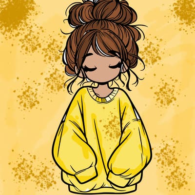 girl with baggy sweatshirt and messy bun