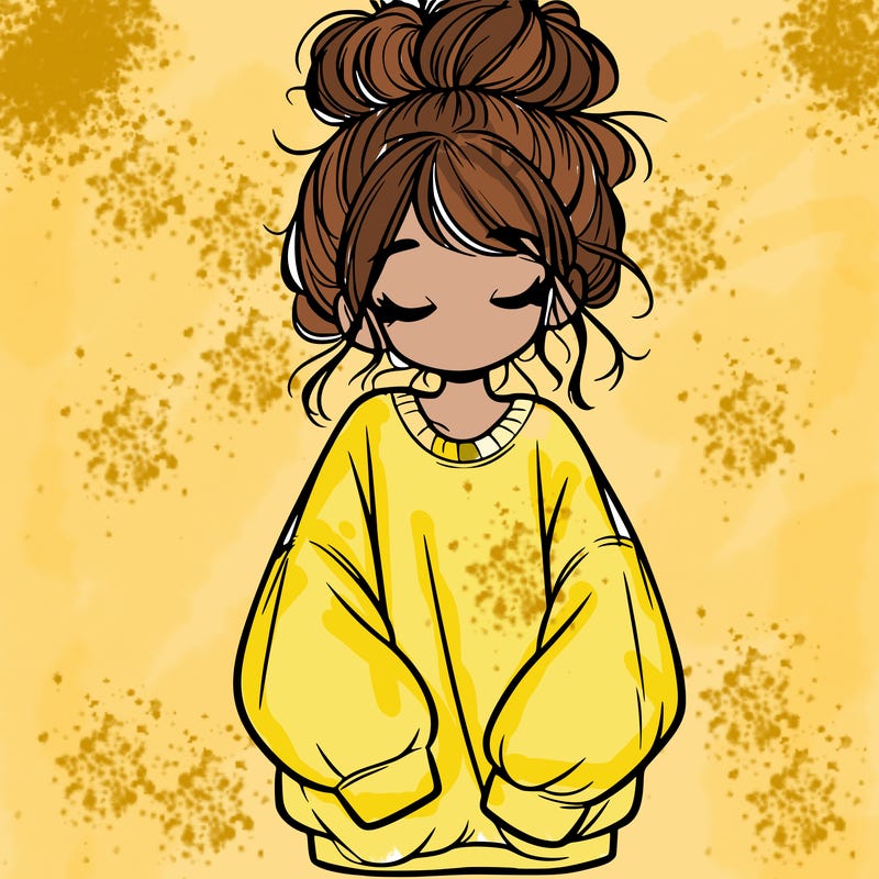 girl with baggy sweatshirt and messy bun