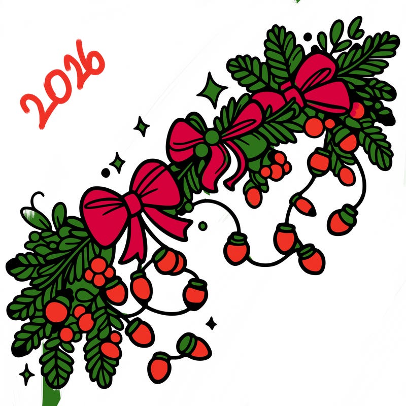 christmas garland: decorated with lights and ribbons..simple vector art