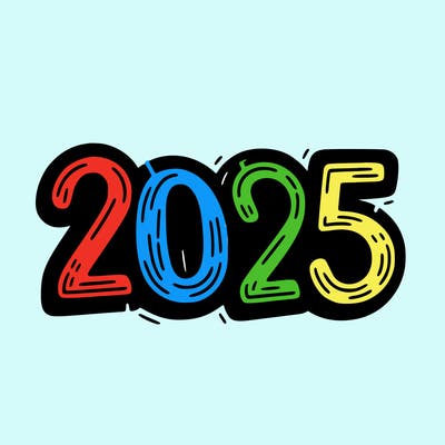 one line scrawled numbers sketch design “2025”