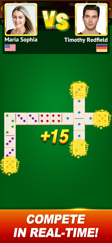 Dominoes Cash: Win Real Money - Real-time 1v1 dominoes matchup between two players with scoring animation