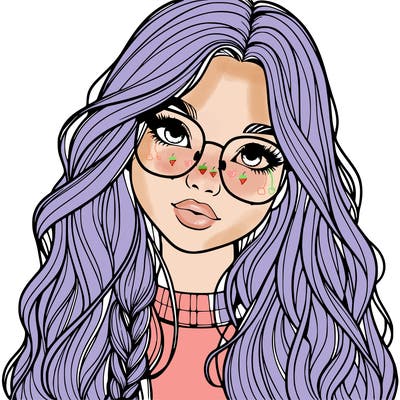 girl with long hair and freckles and glasses realistic