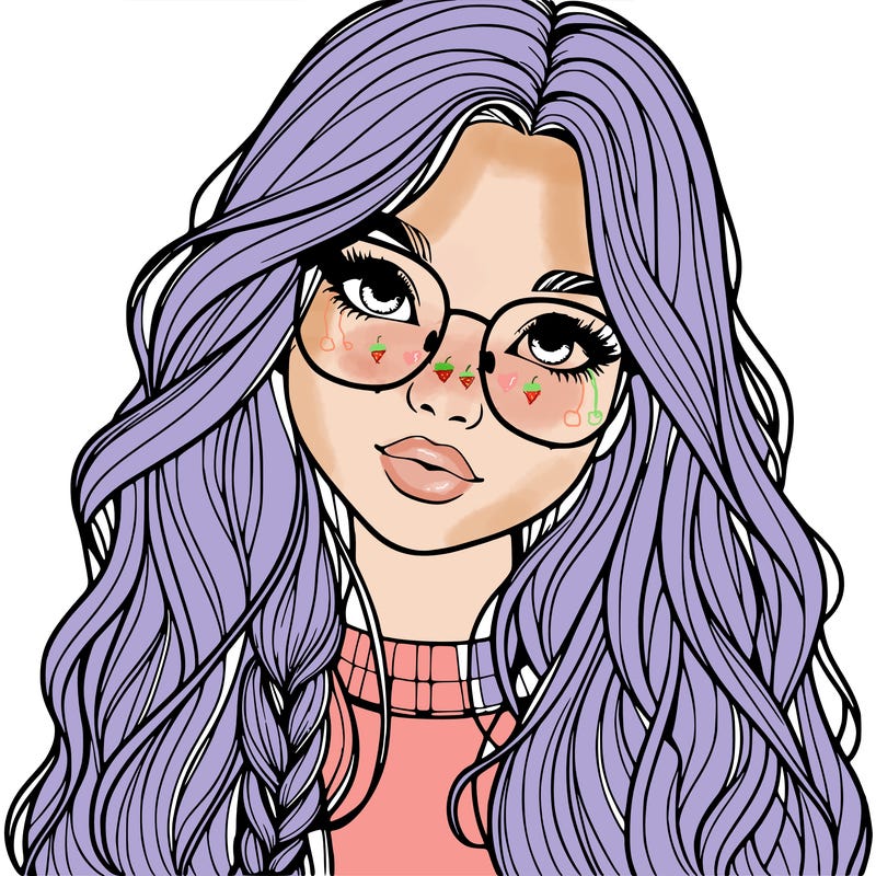 girl with long hair and freckles and glasses realistic