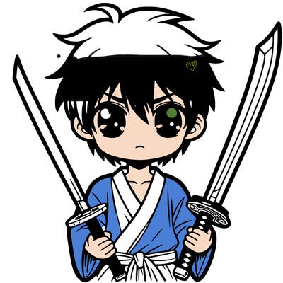 a boy manga character with two swords