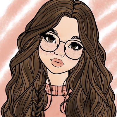 girl with long hair and freckles and glasses realistic