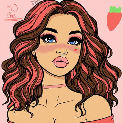 realistic girl with wavy hair and lips