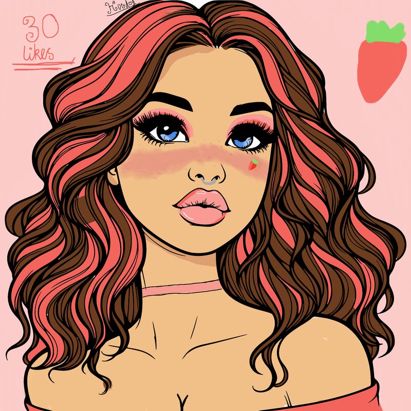 realistic girl with wavy hair and lips