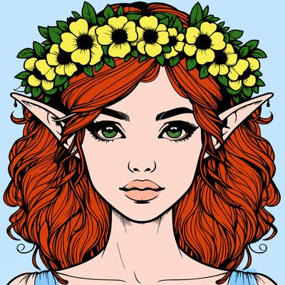 realistic female elf with flower crown
