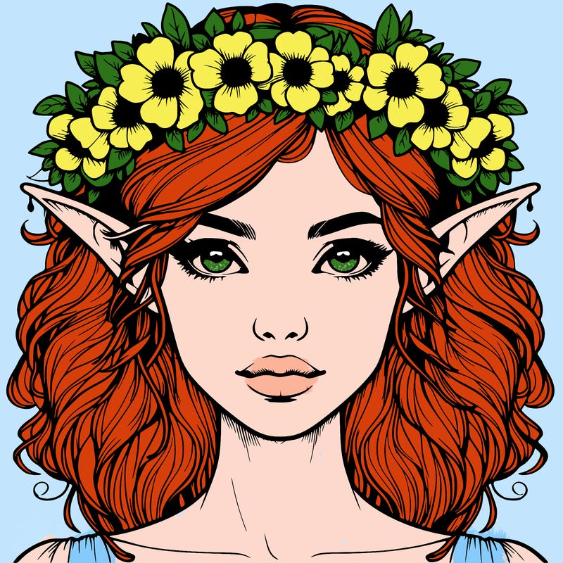 realistic female elf with flower crown