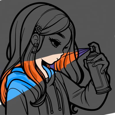 a realistic girl spray painting