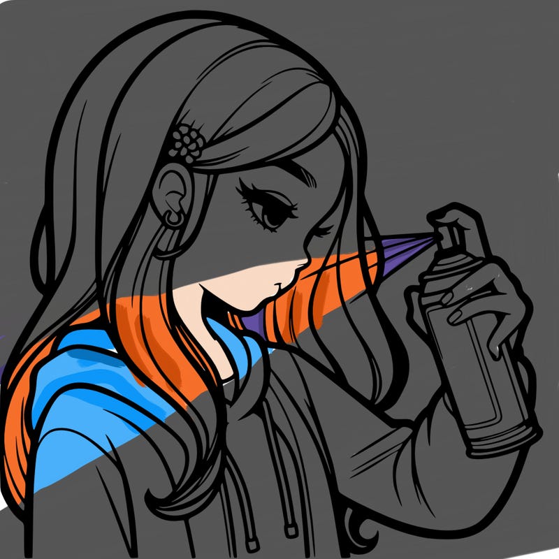 a realistic girl spray painting